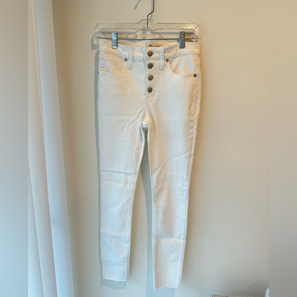 Madewell 9” MidRise Skinny Jeans White Button Front Size 25